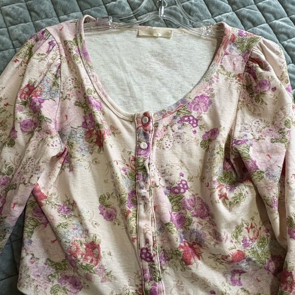 LoveShackFancy Floral Button-Up Cardigan, L - Picture 2 of 5
